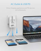 BESTEK International Travel Adapter, 3000W European Travel Plug Adapter for Hair Dryer Curling Iron, USB Travel Wall Charger with Worldwide Wall Plugs for US, EU(PD35W,1004, White)