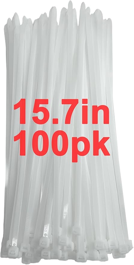 120lb White Zip Ties Heavy Duty 15 Inch 100pcs, Large CLear Cable Tie Actual 15.7 In, Thick Heat Resistant Zipties, Big Wide Wire Ties, Industrial Tie Wraps for Outdoor Use