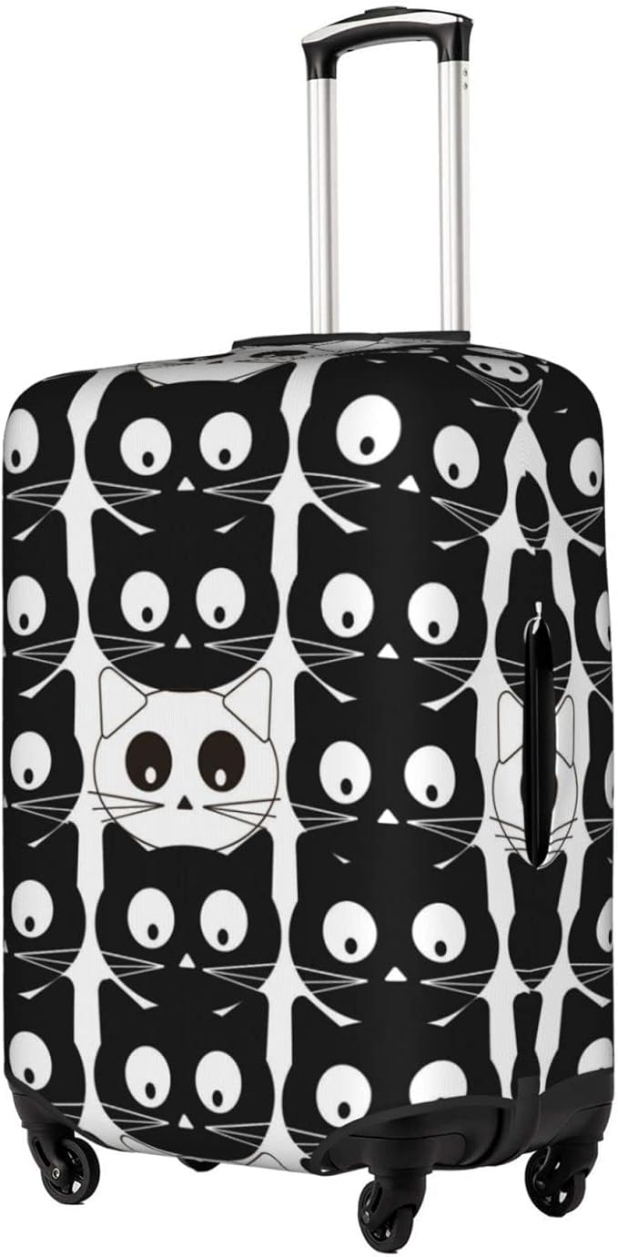 Travel Luggage Cover, Black White Cats Washable Elastic Stretch Anti-scratch Suitcase Sleeve Protector with Concealed Zipper for Wheeled Luggage Fits 25-28 Inch