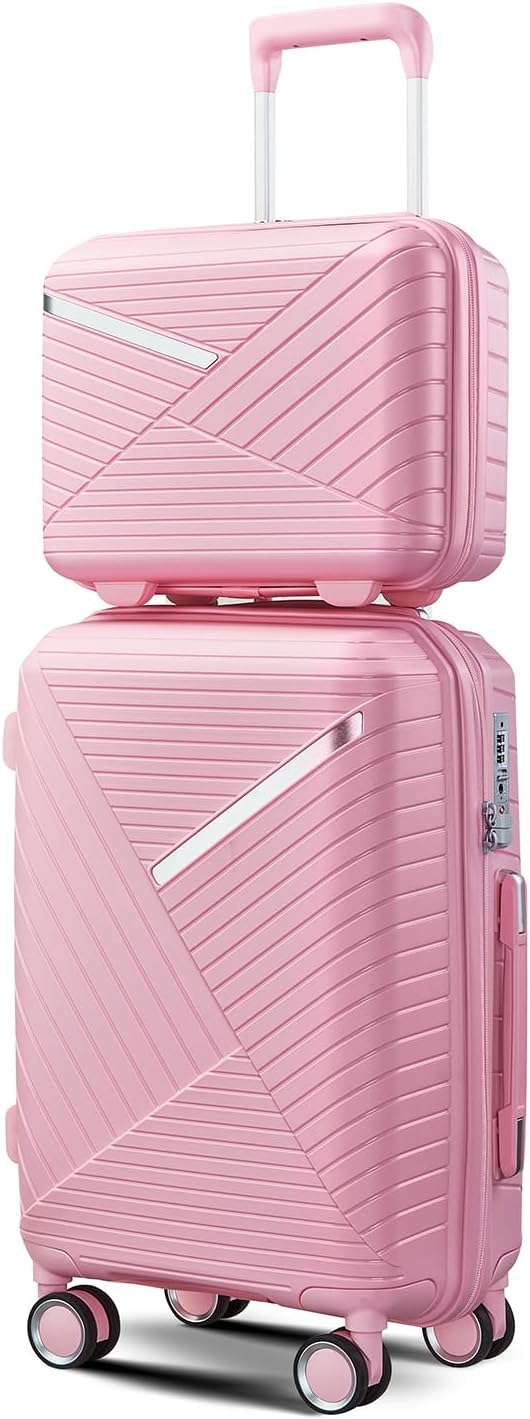 Hard Shell Luggage Sets 4 Piece with 360 Spinner Wheels,Lightweight Suitcase Set with TSA Lock,Travel Luggage Set with Telescoping Handle,Light and Strong,Easy to Clean (Pink 2)