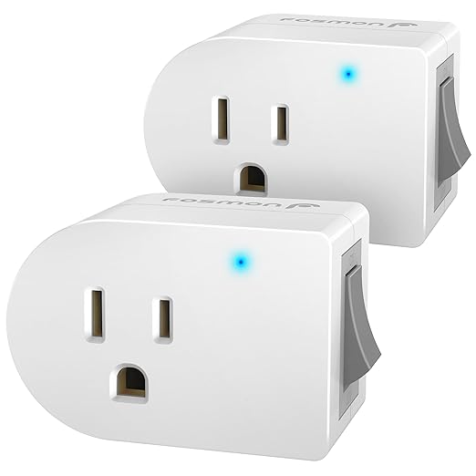 Fosmon Grounded Outlet with ON/Off Switch (2 Pack), 3 Prong Electrical Plug Outlet Extender Switch, 245J Single Port Power Adapter Surge Protector, 15A Circuit Breaker, White, ETL Listed