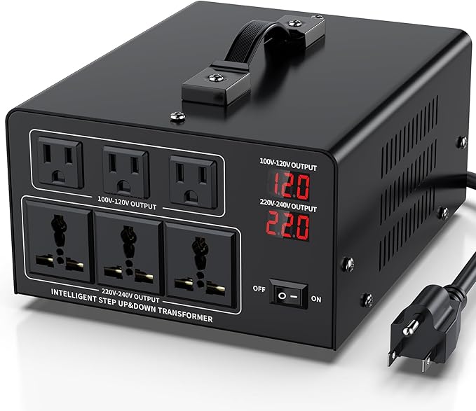 6000W Voltage Converter Transformer Step Up 110V/120V to220V/240V or Step Down 220V to 110V AC Power Converte, Circuit Breaker Protection, 3 US sockets, 3 Universal sockets, LCD Display