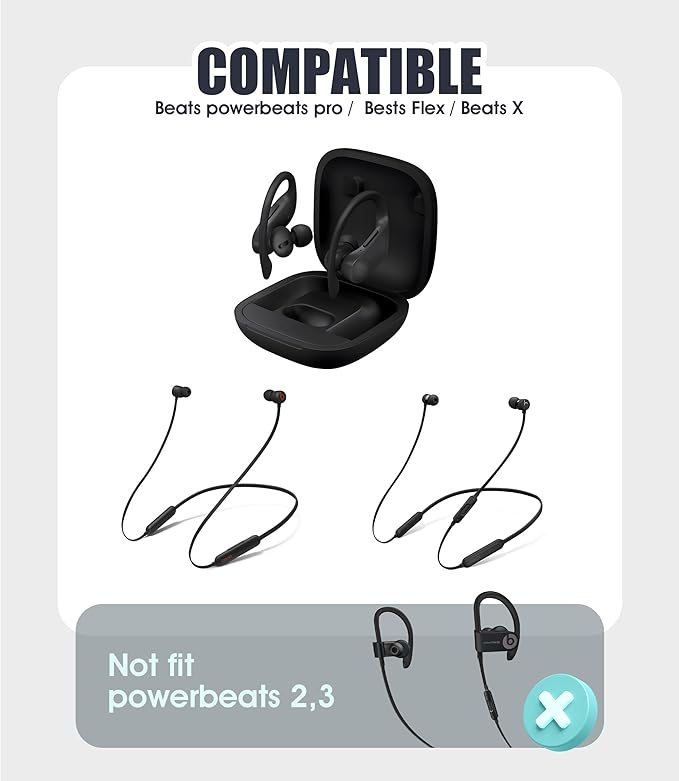 8 Pairs Ear Tips for Beats Powerbeats Pro/Beats Flex/Beats X with Cleaning Kit, Soft Silicone Fit in Case Replacement Tips for Beats Powerbeats Pro/Beats Flex/urBeats - Black