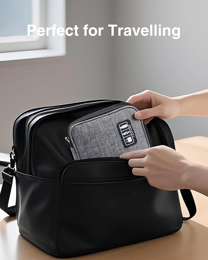 Luxtude Double Layer Cord Organizer Bag, Portable Cable Storage Case, Flat Electronic Organizer Travel Case, Portable Tech Bag for Cable/Cord Storage/iPad (up to 7.9")/Wall Charger/Electronics