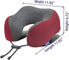 napfun Neck Pillow for Travel with Travel Pouch, Sleep Mask & Earplugs, Memory Foam Airplane Pillow for Headrest Sleep with Eyeshades, Plane Essentials with Eye Blindfold, Burgundy Striped Kit