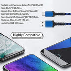 USB Type C Cable 5Pack (3/3/6/6/10FT) Nylon Braided USB C Cable Fast Charger Charging Cord Compatible Samsung Galaxy S9 S8 Note 9 Note 8 Plus,LG V30 G6 G5 V20,Google Pixel, Moto Z2 (Navy&Blue)