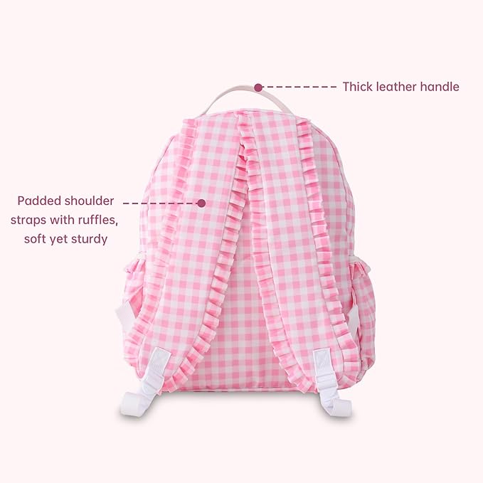 DYSHAYEN Gingham Kids Backpack,15 Inch School Backpack for Girls Boys,Kindergarten Large Bookbag Age 5-8 for Birthday Gifts School Overnight (Pink)