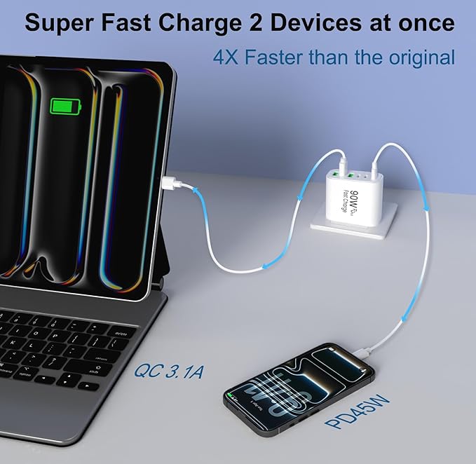 90W GaN USB C Charger Block [3 Pack],6-Port USB C Wall Charger Fast Charging 45W PD Power Adapter for MacBook Air/iPad Pro/iPhone 17Pro Max/Samsung Galaxy S24 Ultra/Tabs for Home Travel