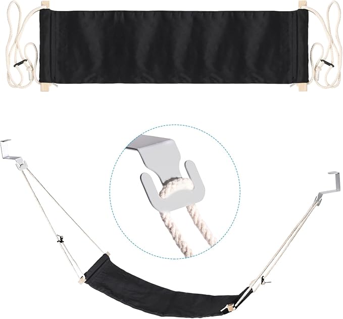 PATIKIL Foot Hammock Under Desk, Adjustable Foot Rest Sling with Hooks Portable Desk Footrest for Airplane Travel Home Office, Black Style 1