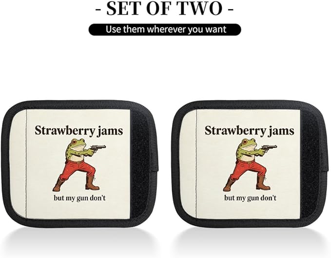 2 Pack Luggage Handle Wrap with Travel Tags - Non-Slip Protective Cover Soft Handle Grips Covers for Suitcase(Funny Strawberry Jams Frog)