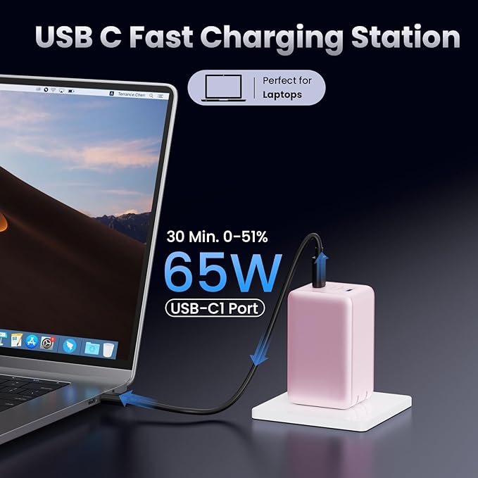 128W USB C Wall Charger,GaN III 3-Port Fast Charging Station,PD QC Foldable Charger Block Portable 65W Laptop Adapter for MacBook Pro/Air,iPad Pro,Galaxy S23,Dell XPS 13,iPhone 17/16/Pro etc