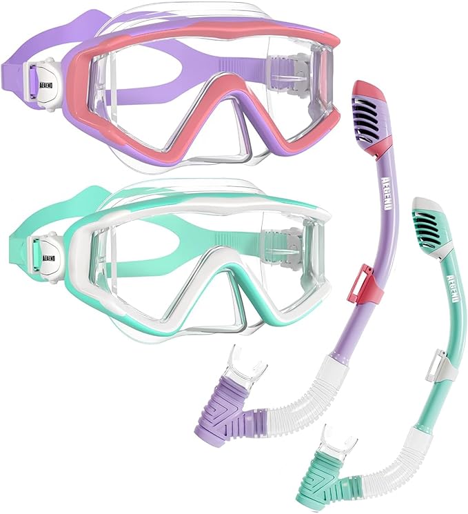 Aegend Snorkeling Gear for Adults Youth Kids, Snorkel Mask with Top Dry Valve - Panoramic View Anti-Leak and Anti-Fog with Mesh Bag for Snorkeling, Scuba Diving, Freediving & Swimming