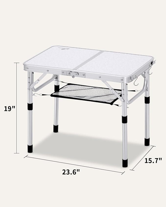 Sportneer Camping Table: Adjustable Height Small Folding Table 23.6" L x 15.7" W 2 Height with Mesh Layer - Compact & Portable Camping Essentials for Outdoor Camp Garden Picnic BBQ Dining Cooking