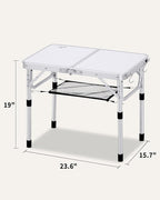 Sportneer Camping Table: Adjustable Height Small Folding Table 23.6" L x 15.7" W 2 Height with Mesh Layer - Compact & Portable Camping Essentials for Outdoor Camp Garden Picnic BBQ Dining Cooking