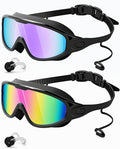 Swim Goggles 2 Pack, Wide View Anti Fog&UV Swimming Goggles for Audlt, No Leak Pool Beach Essentials for Men Women