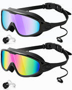 Swim Goggles 2 Pack, Wide View Anti Fog&UV Swimming Goggles for Audlt, No Leak Pool Beach Essentials for Men Women