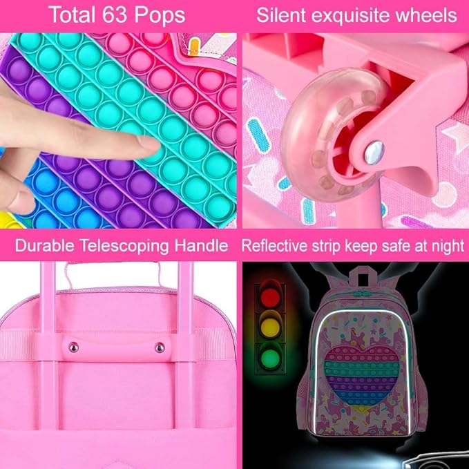 5Pcs Kids Luggage for Girls, Rolling Travel Carry on Suitcase for Toddler Children with Wheels(Pink)