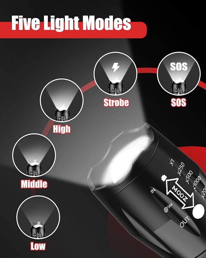 Victoper LED Flashlight 6 Pack, Bright 2000 Lumens Tactical Flashlights High Lumens with 5 Modes, Waterproof Focus Zoom Flash Light, Portable Flashlight for Camping Hiking Outdoor Home Emergency