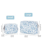 Narwey Small Cute Floral Makeup Bag for Purse Mini Cosmetic Bag Travel Makeup Pouch Zipper Pouch Cute Make up Bags with Compartments for Women Girls (Blue Flower, Small)