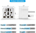 2 Pack US Travel Plug Adapter, EU,UK,AU,in,CN,JP,Asia,Italy,Brazil to USA (Type B), 3 Prong Grounded USA Wall Plug Wall Outlet Power Charger Converter (White)