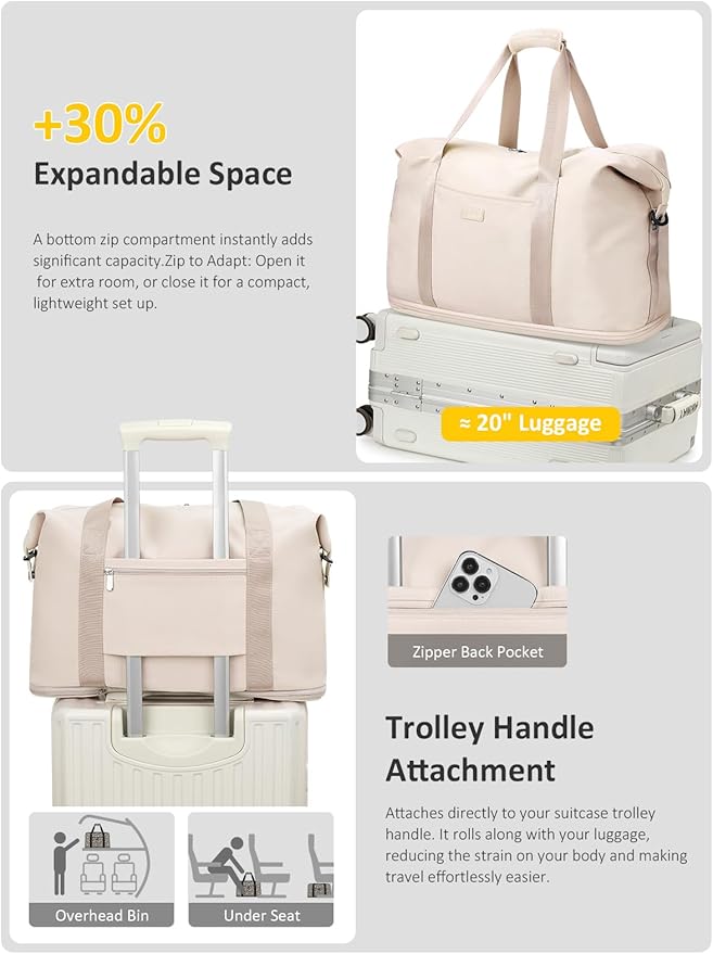 Expandable Travel Duffle Bags Weekender Overnight Bags for Women Men Hospital Bag for Women Labor Delivery with Toiletry Bag Waterproof