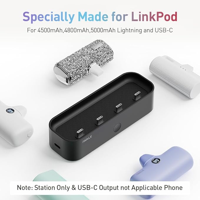 iWALK Charger Station for Portable Charger 4500mAh,4800mAh, 5000mAh, Power Bank for iPhone Charging Station Multiple USB-C Family-Sized Charger Station for Home(Station Only),Black