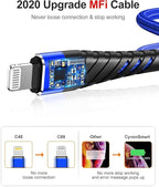 CyvenSmart (2 Pack) Long iPhone Charger 10ft for [MFi Certified], 10 Foot Lightning Cable Fast Charging Cord 10 Feet for iPhone 12/12 Pro/11/11 Pro/11 Pro Max/XS/XS Max/XR/X/8/8 Plus/7/7 Plus/6 Blue