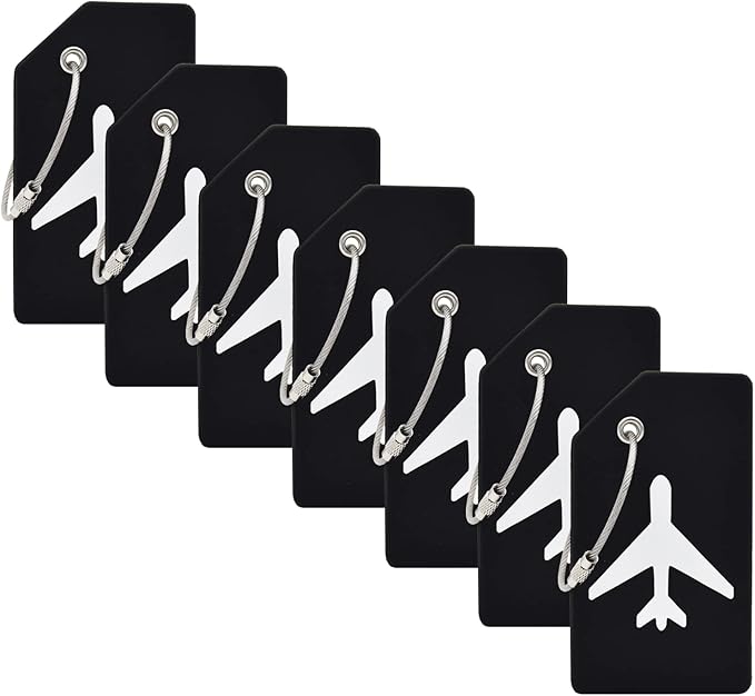 7 Pack Silicone Luggage Tag Baggage Handbag Travel Bag Tags with Name ID Card Perfect to Quickly Spot Luggage Suitcases (Black)