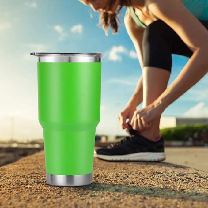 D·S 30 oz Green Tumbler Stainless Steel Double Wall Vacuum Insulated Mug with Straw and Lid, Cleaning Brush for Cold and Hot Beverages