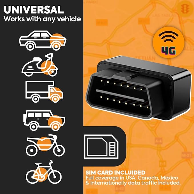 findCar-OBD-4G - GPS Tracker for Vehicles: Car, Motorcycle and Truck with Built-in SIM, Plug-and-Play Connection, Vehicle Tracking with App, Anti-Theft, Speed Alert. Low-Cost Subscription Plans