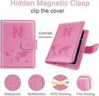 Passport Holder Cover Initail Letter A-Z Travel Wallet Embossed Design RFID Blocking Card Holder Personalized Gift Passport Cover Wallet, Passport Book Holders for Women and Girls, Pink-N