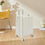 Kids Ride-on Luggage with Foldable Back Rest, 22" Carry On Luggage Travel Trolley Case with Seat for Children, Top Opening Suitcase with Spinner Wheels and Lock (White, 22 Inch)