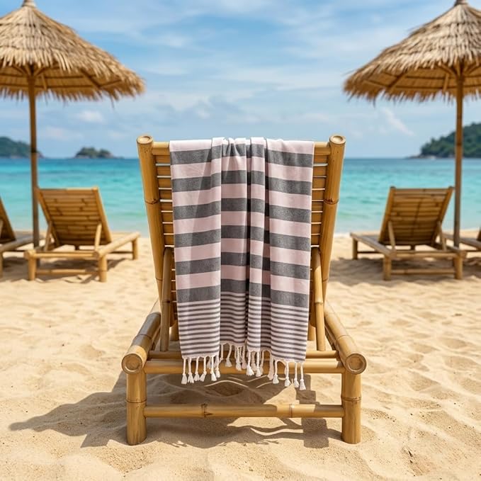 Cotton Turkish Beach Towel with Towels Oversized 36"x72" Pool Absorbent Extra Large Quick Dry Sand Travel Towel (Charcoal, 6 Pack)