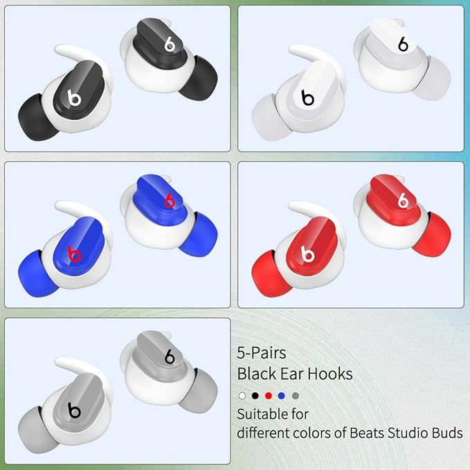 [5 Pairs] for Beats Studio Buds Ear Hooks, Soft Silicone Sport Anti Slip Studio Buds Ear Covers Compatible with Beats Studio Buds Earbuds 2021 [NOT Fit in Case] - White