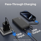 JUOVI 25W Portable Charger, 10000mah Power Bank Fast Charging with Built-in USB-C Cable, Battery Pack with LED Display, Portable Phone Charger for iPhone 17 16 15 14 Samsung S24 S23 iPad Tablets