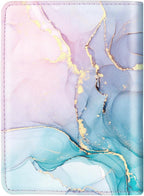 Passport Holder Cover, RFID Travel Wallet Credit Card Holder Cute Purple Pink Passport Book Holders for Women with Elastic Band and Golden Metal Decoration, Gradient Marble
