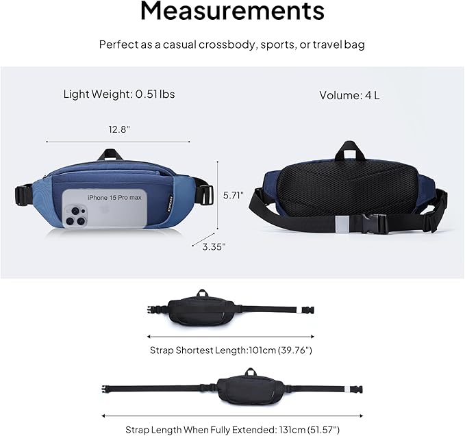 TOPEAST Waist Pack 4L Large Capacity Fanny Pack with Hidden Water Bottle Pocket, Water Resistant Crossbody Sling Bag for Men Women, Adjustable Belt Bag for Hiking Running Travel Cycling