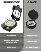 Sportneer Compass: Accurate Durable Lightweight Orienteering Compass with Strap and Carrying Case, Glow in The Dark Waterproof Hiking Essentials for Camping Backpacking, Best Survival Gifts for Kids