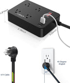Outdoor Power Strip Weatherproof with USB C, Waterproof Surge Protector with 4 Outlets,Outdoor Electrical Outlet,Outdoor Multi Plug Outlet for Camping, Garden, Kitchen, Bathroom, 6ft Cord,Flat Plug