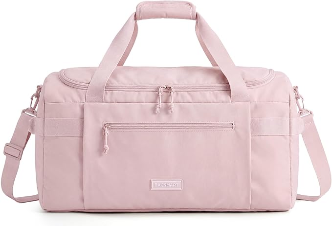 BAGSMART Travel Duffel Bags for Women, 32L Gym Duffle Bag with Laptop Compartment, Carry On Weekender Overnight Bag, Shoe Bag, PVC Wet Pocket, Pink