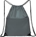 Drawstring Backpack Sports Water Resistant String Bag Sport Gym Sackpack for Women Men Large with Zipper, Grey