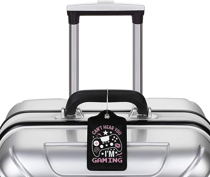 GACCAP 2 Pack Luggage Tags for Suitcase, Privacy Cover ID Label with Stainless Steel and Address Card for Travel Bag Backpack Cruise Ship Essentials Tag Women - Can't Hear You I'm Gaming Gamer Girl