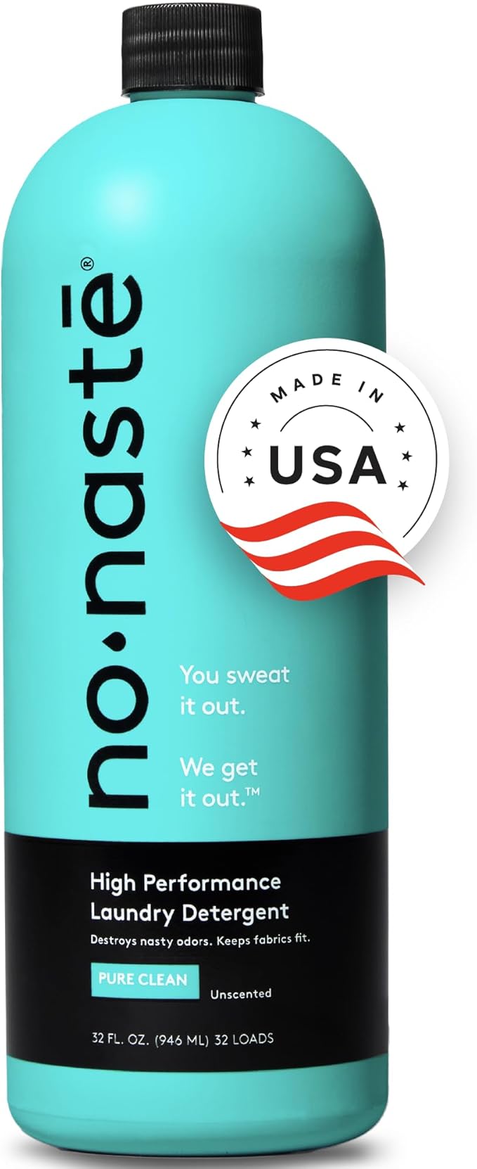 Nonaste Pure Clean Activewear Laundry Detergent (32 Fl Oz, Pack of 1) – High Performance Detergent, Eliminates Trapped Sweat & Odors | Laundry Safe for Fabrics and Sportswear, Unscented, 32 Loads