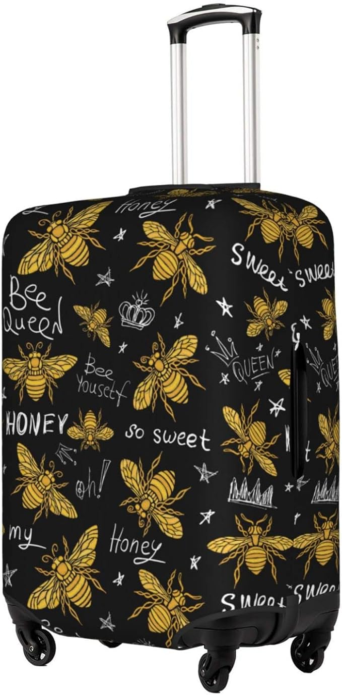 Travel Luggage Cover Suitcase Protector, Honey Bees Golden Luxury Thicker Washable Elastic Stretch Anti-scratch Luggage Sleeve with Concealed Zipper for Wheeled Suitcase Fits 29-32 Inch Luggage