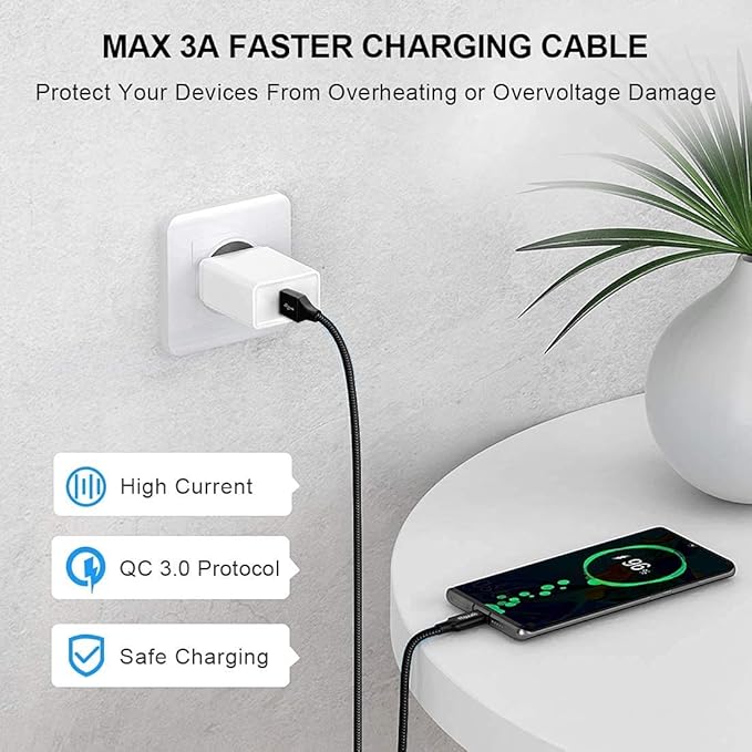 etguuds Long USB C Cable 12ft, 1-Pack, Braided USB A to USB C Charger Cable, Type C Charger Cord Fast Charging for iPhone 16 15 Series, Samsung Galaxy S25 S24 S23, Pixel, Switch and More