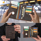CONTACTS Full Grain Leather Passport Holder Compatible with Airtag RFID Blocking Passport Wallet for Men Travel Passport Cover with SIM Card Removal Tool (Bagde, Dark Brown)