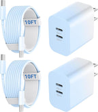 20W Dual Port USB C Charger Block,Phone 17/16/15 Pro Max Charger Fast Charging with 10FT Long USB C to C Charging Cable Cord for 17 16 Pro Max/17 16 15Pro/15/15Plus,Android Phone-Gradient Blue