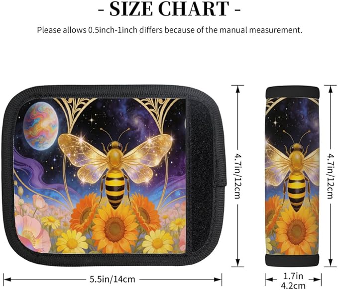 2 Pack Luggage Handle Wrap with Travel Tags - Non-Slip Protective Cover Soft Handle Grips Covers for Suitcase(Galaxy Flower Bee)
