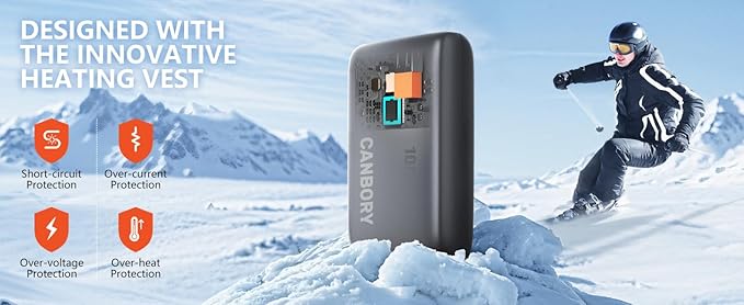 Heated Vest Battery Pack,𝟏𝟐𝟎𝟎𝟎𝐦𝐀𝐡 5V 2A/3A USB-C Out/in Power Bank for Heated Jacket Heated Pad Heated Hoodies Pocket Size Black