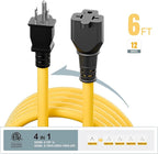 [6-Feet] NEMA 5-15P to 5-15R/ 5-20R/ 6-15R/ 6-20R AC Adapter, Plugrand 12AWG 15 Amp Household AC Plug to 20 Amp T Blade Adapter Cable, 15A 125V to 20A 250V Extension Cable, 6FT